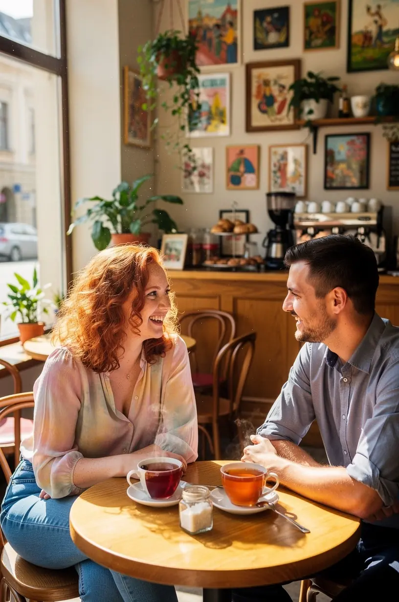 Arbatos puodelis ant stalo šalia užrašų knygelės ir akinių, simbolizuojantis ramybės pertrauką darbe.